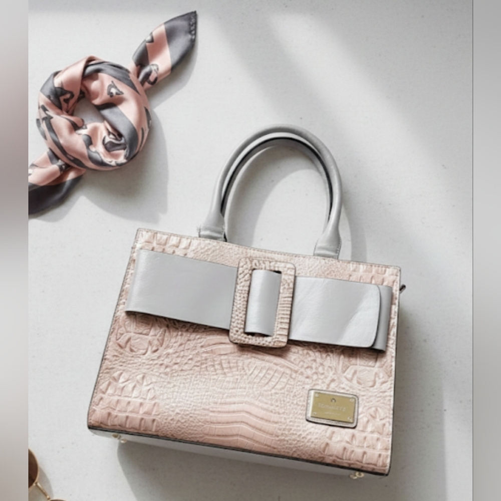 The Regal Rose Croc-Embossed Structured Satchel - Picture 8 of 14